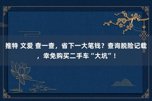 推特 文爱 查一查，省下一大笔钱？查询脱险记载，幸免购买二手车“大坑”！