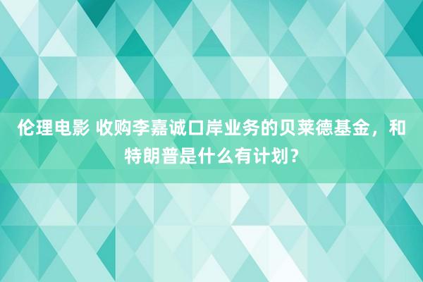 伦理电影 收购李嘉诚口岸业务的贝莱德基金，和特朗普是什么有计划？